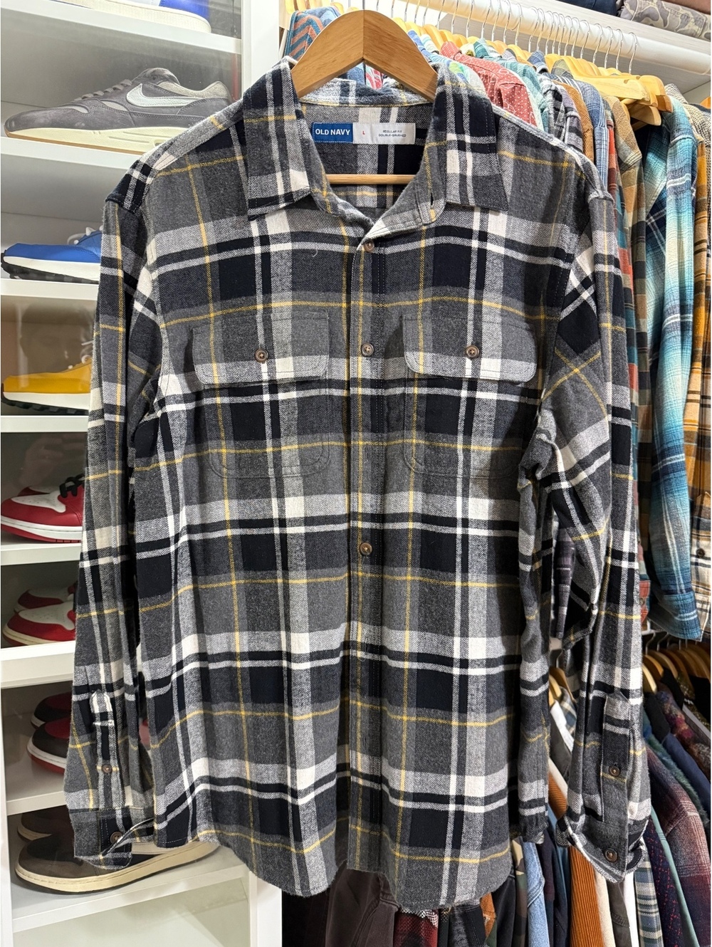 Old Navy Men's Plaid Button Down Double Brushed Flannel